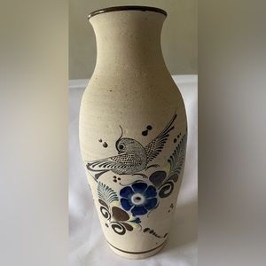 Gorgeous Large Vintage Tonala Mexican Pottery Vase Bird Floral Vase